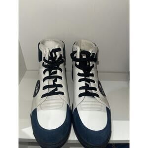 Gucci White and Navy High-Top Sneakers with Interlocking G Logo